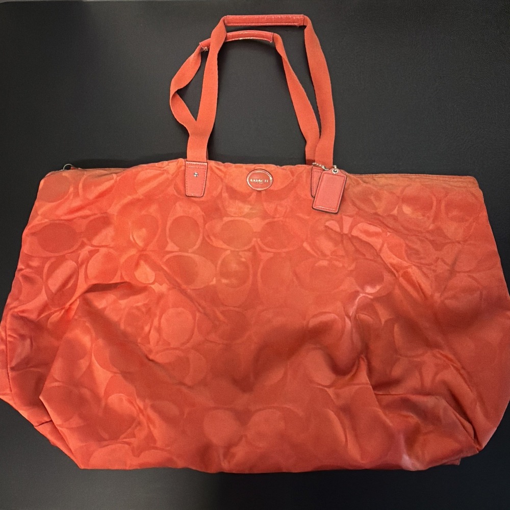 Coach Signature Nylon Packable Weekender Tote Hot Orange With Interior Bag